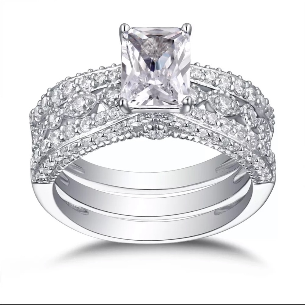 New Women’s 925 Silver 2 pc set Diamond Ring - Picture 2 of 5